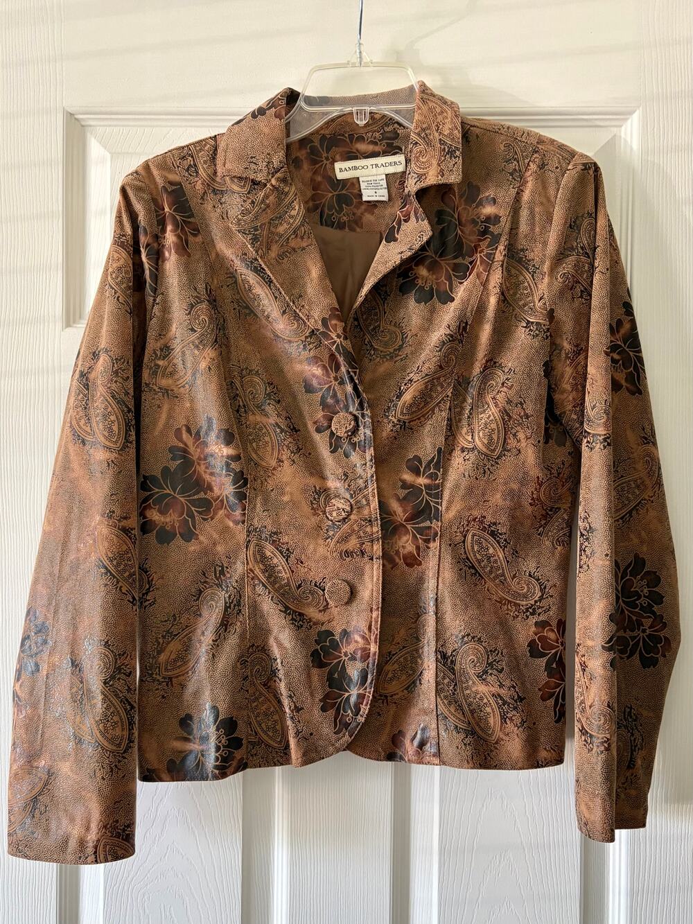 Vintage Bamboo Traders Faux Suede Paisley Jacket Brown Floral Boho Blazer Y2K- S